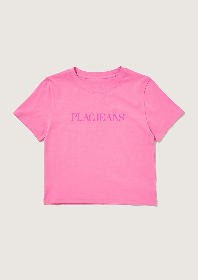 [스프링컬러][17%할인 쿠폰]플랙 로고 베이직 크롭 티셔츠 핑크